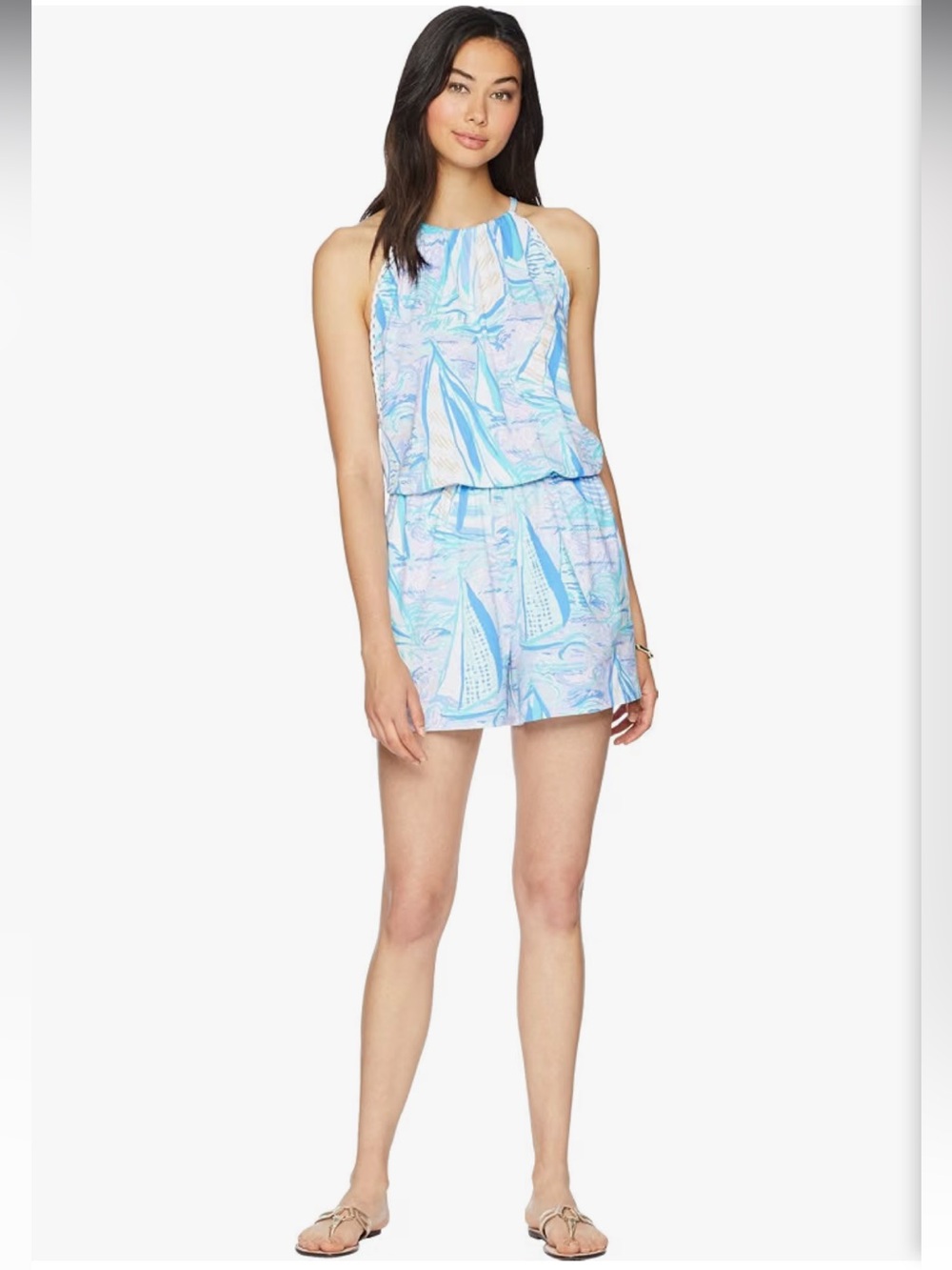 Lilly Pulitzer Gianni Pastel Sailboat Print Sleeveless Romper